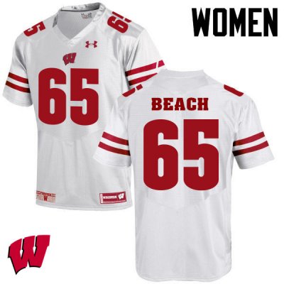 Women's Wisconsin Badgers NCAA #65 Tyler Beach White Authentic Under Armour Stitched College Football Jersey HV31W02PE